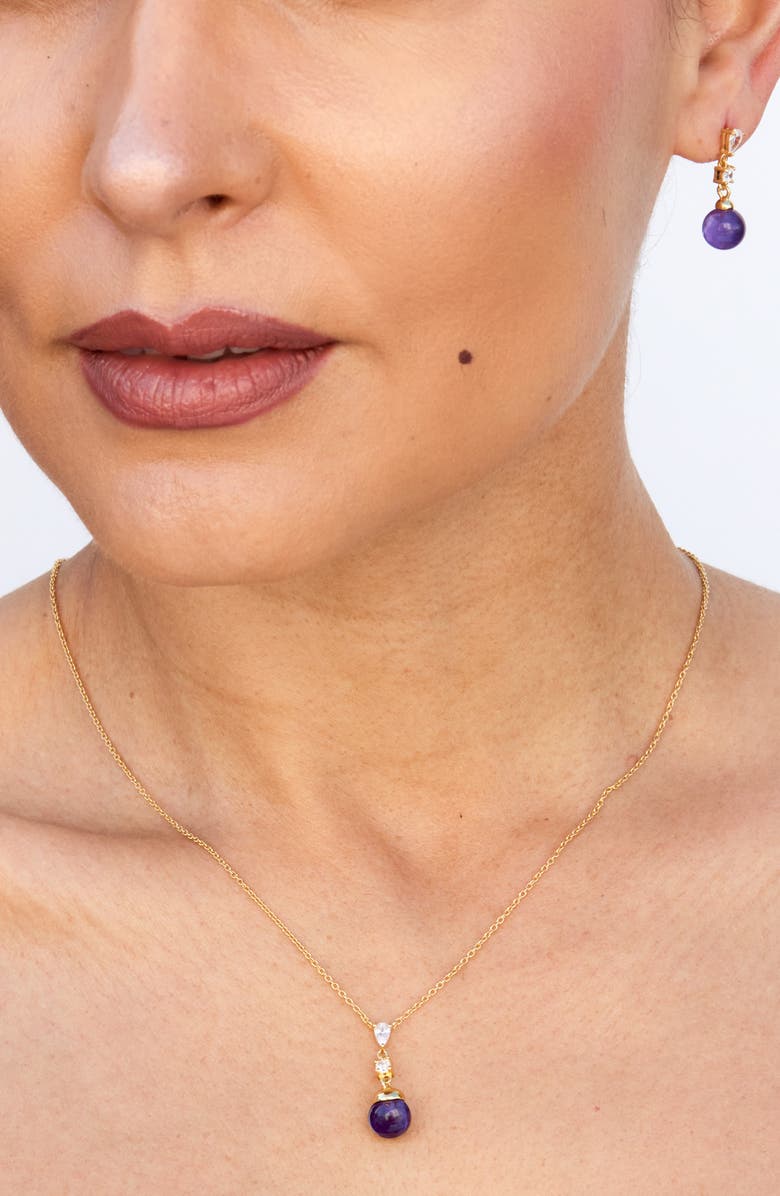 SAVVY CIE JEWELS Amethyst Ball Drop Pendant Necklace, Alternate, color, Yellow