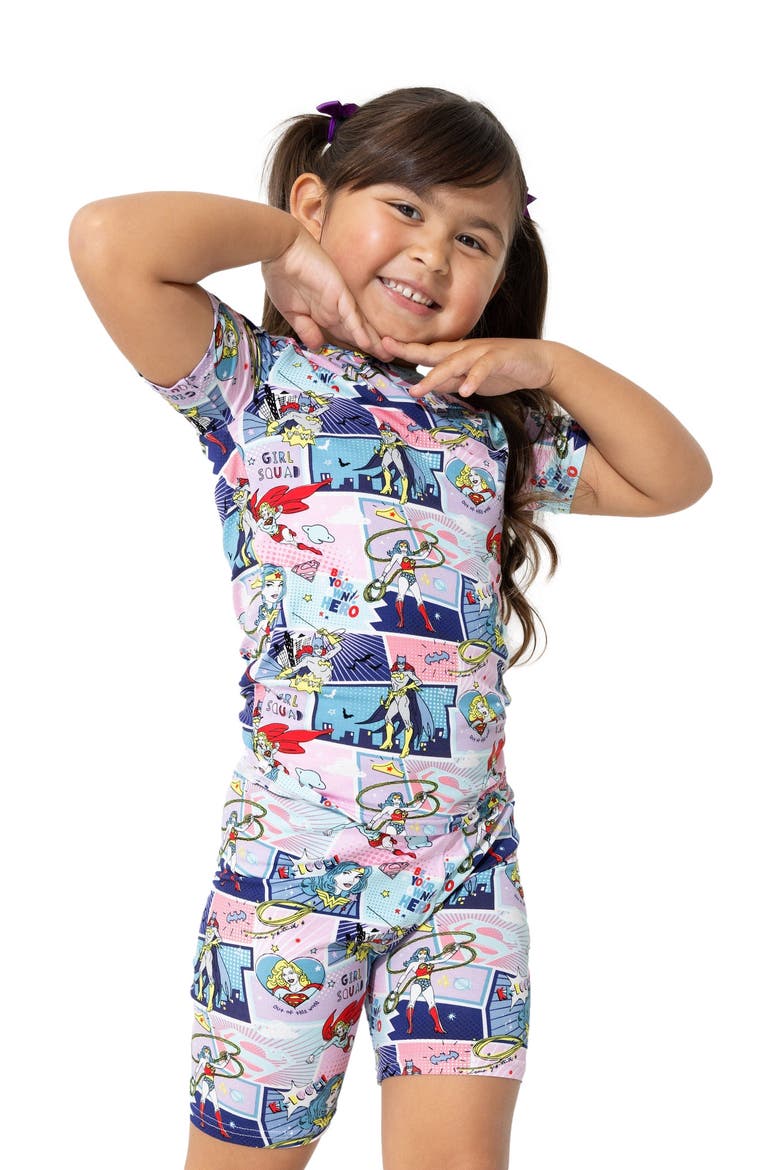 Justice Heroines Kids 2-Piece Short Sleeve & Shorts Pajama Set, Alternate, color, Justice Heroines