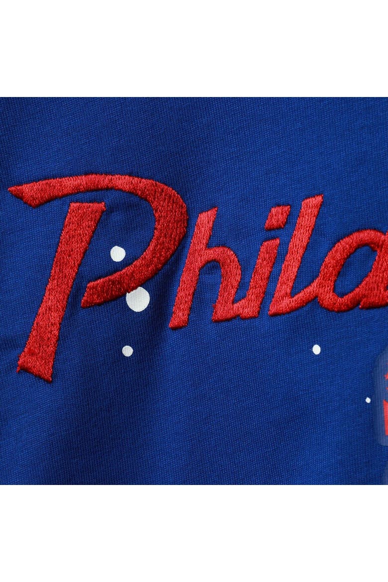 Women's Nike Royal Philadelphia 76ers Courtside Splatter Cropped T-Shirt, Alternate, color, Royal
