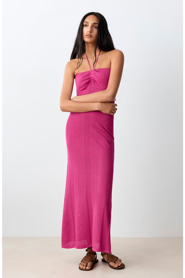Halter Neck Knit Dress, Alternate, color, FUCHSIA