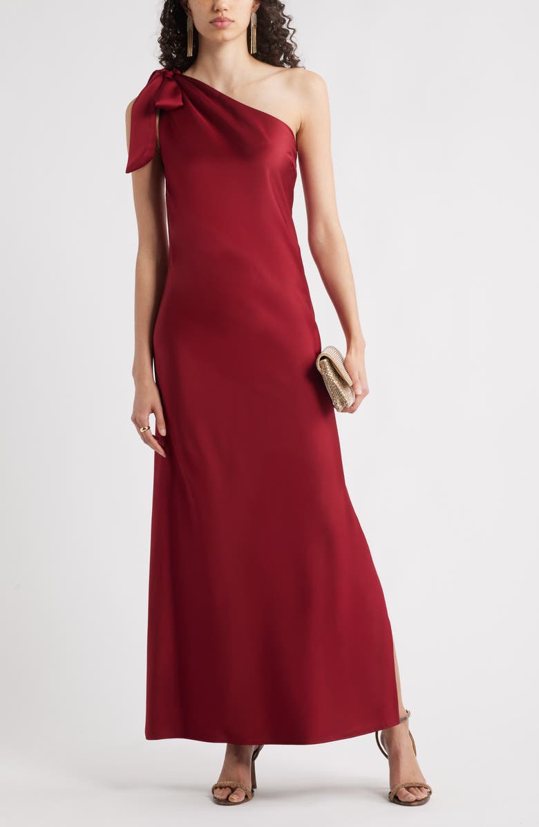 Chelsea28 Bow One-Shoulder Maxi Dress, Alternate, color, Red Grape