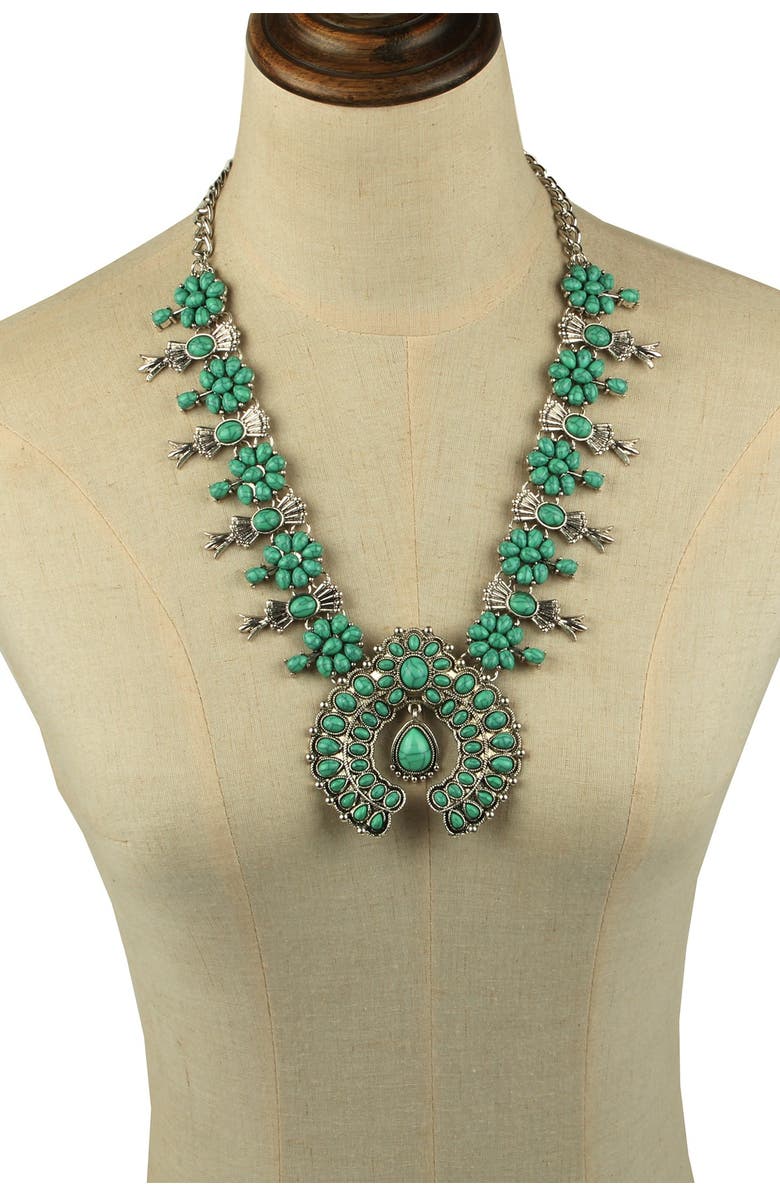 EYE CANDY LOS ANGELES Green Blossom Turquoise Statement Necklace, Alternate, color, Darksilver