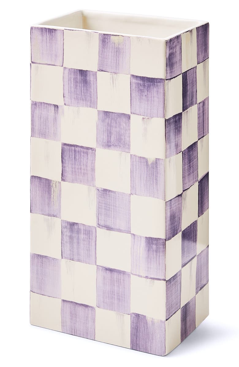 MACKENZIE CHILDS Violet Check Pillar Vase, Alternate, color, Violet