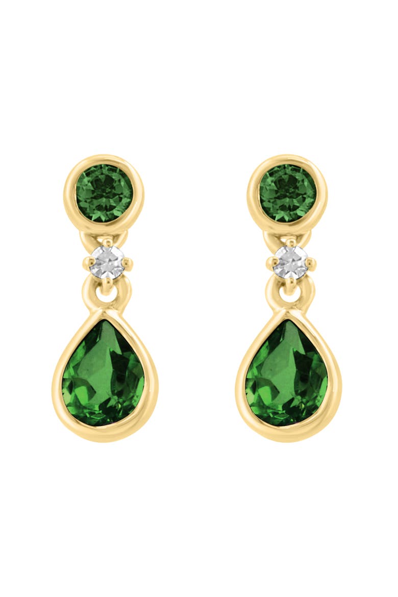 Gold Plated Sterling Silver Green Stone & Diamond Drop Earrings, Alternate, color, GREEN