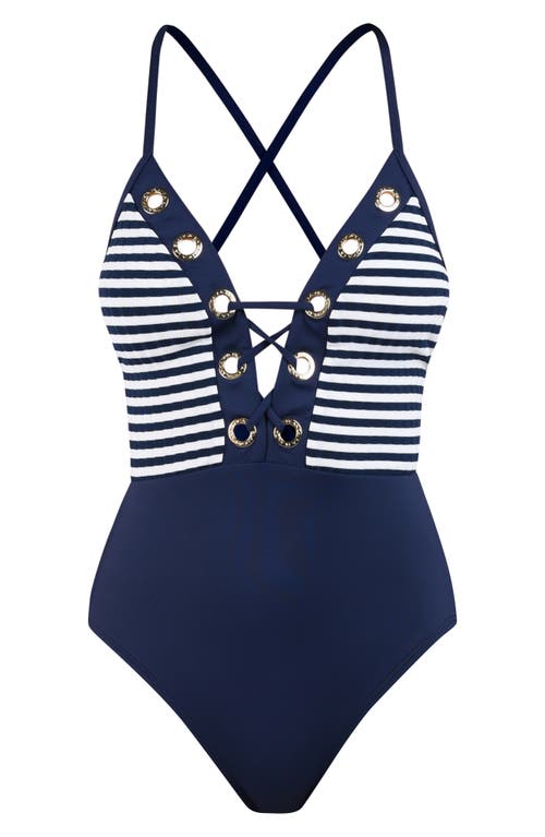La Blanca Sail Plunge One-piece Swimsuit In Indigo