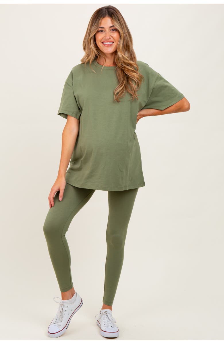 PinkBlush Oversized Crewneck Short Sleeve and Legging Set, Main, color, Olive Green