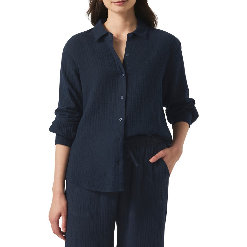 Splendid Adele Oversize Cotton Gauze Button-up Shirt In Navy