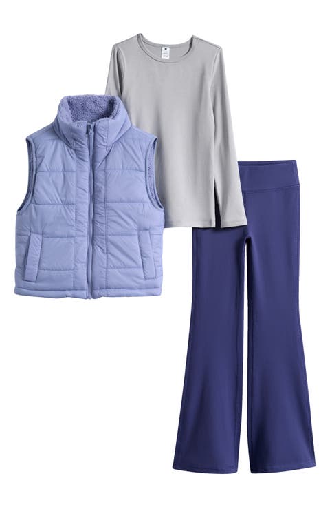 Kids' Keepin' Cozy T-Shirt, Flare Leggings & Quilted Vest Set