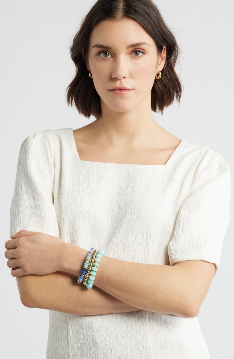 Nordstrom 3-Pack Beaded Bracelets, Alternate, color, Blue Multi- Gold