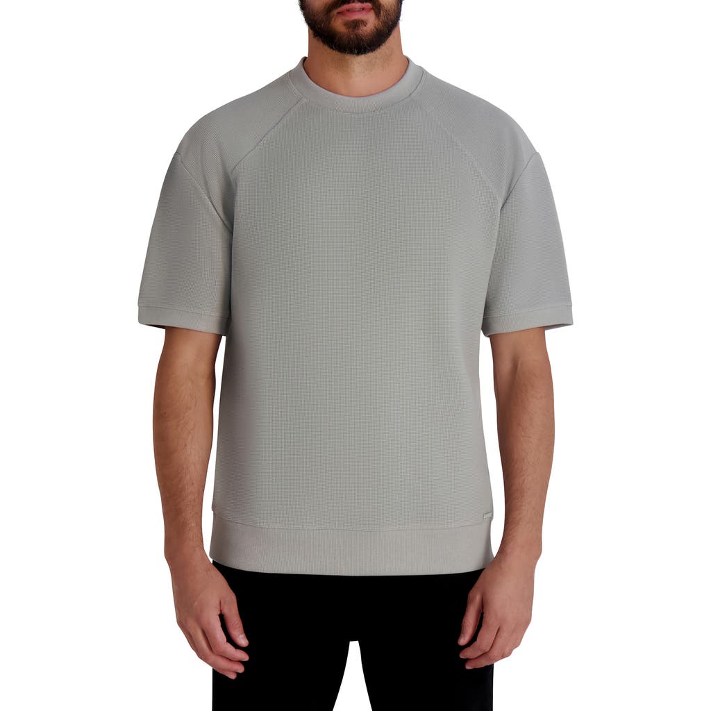 Karl Lagerfeld Oubboo Mock Neck Waffle Knit T-shirt In Gray
