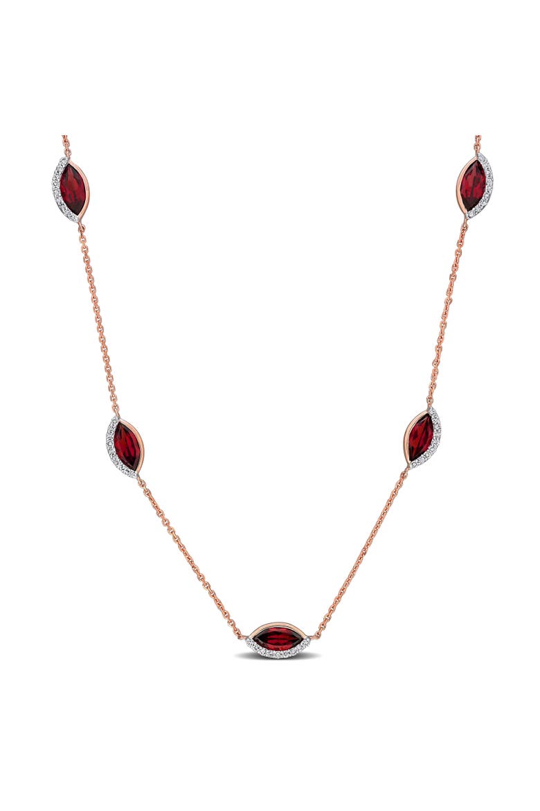 Birthstone & Diamond Station Necklace 14k Gold, Main, color, Garnet