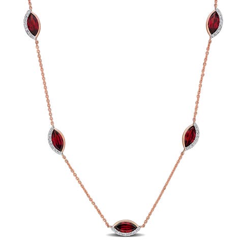 Birthstone & Diamond Station Necklace 14k Gold
