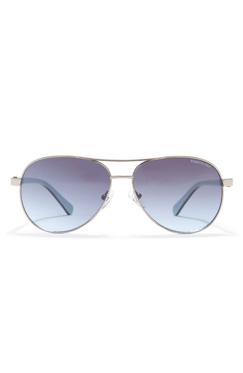 Kenneth Cole 60mm Aviator Sunglasses, Main, color, Shiny Gunmetal / Gradient Blue