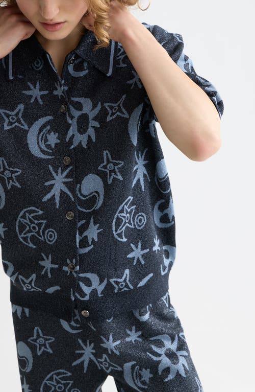 Scotch & Soda Metallic Jacquard Polo Cardigan In Blue