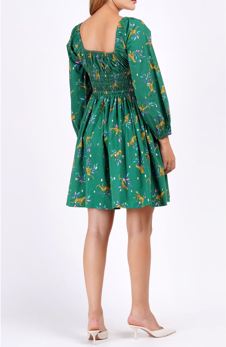 Leota Genevieve Square Neck Mini Dress, Alternate, color, Lucky Cheetah Verdant Green