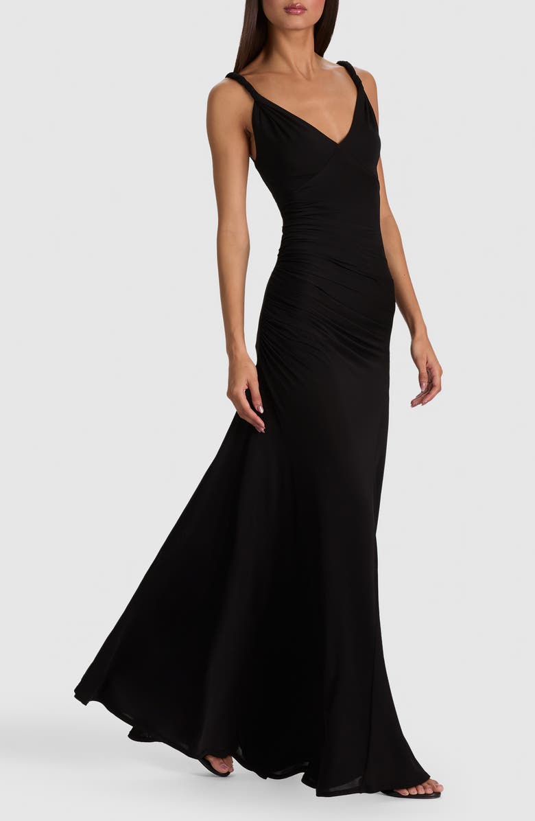 Alice + Olivia Bianca Twist Strap Ruched Sleeveless Maxi Dress, Alternate, color, Black