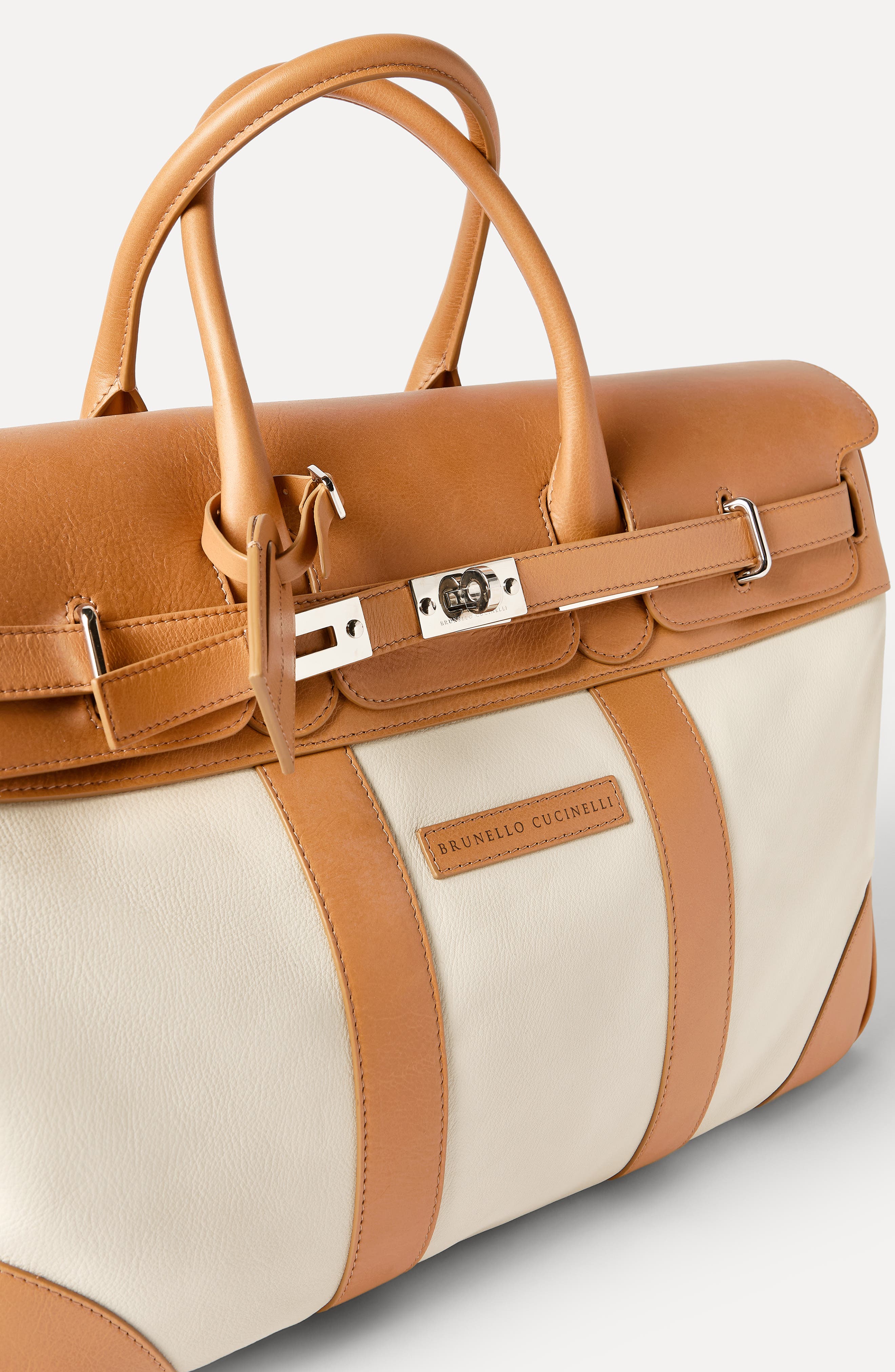 Brunello Cucinelli Calfskin and cowhide bag, Alternate, color, Ivory