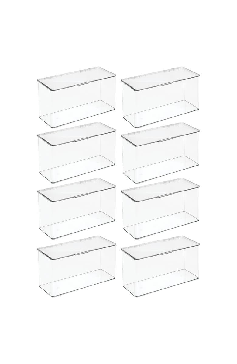 mDesign Plastic Playroom/Gaming Organizer Bin Box with Hinged Lid, 8 Pack, Clear, Main, color, Clear