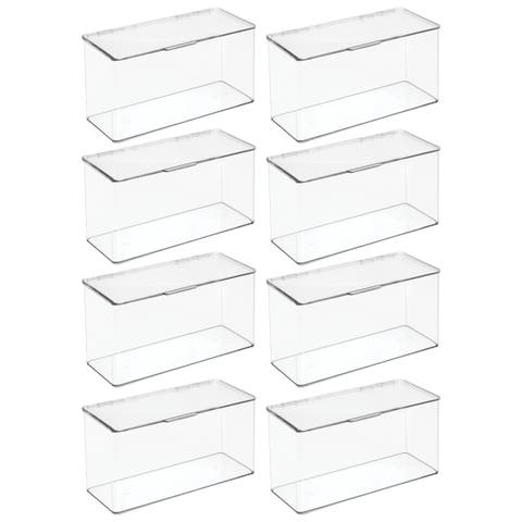 Plastic Playroom/Gaming Organizer Bin Box with Hinged Lid, 8 Pack, Clear