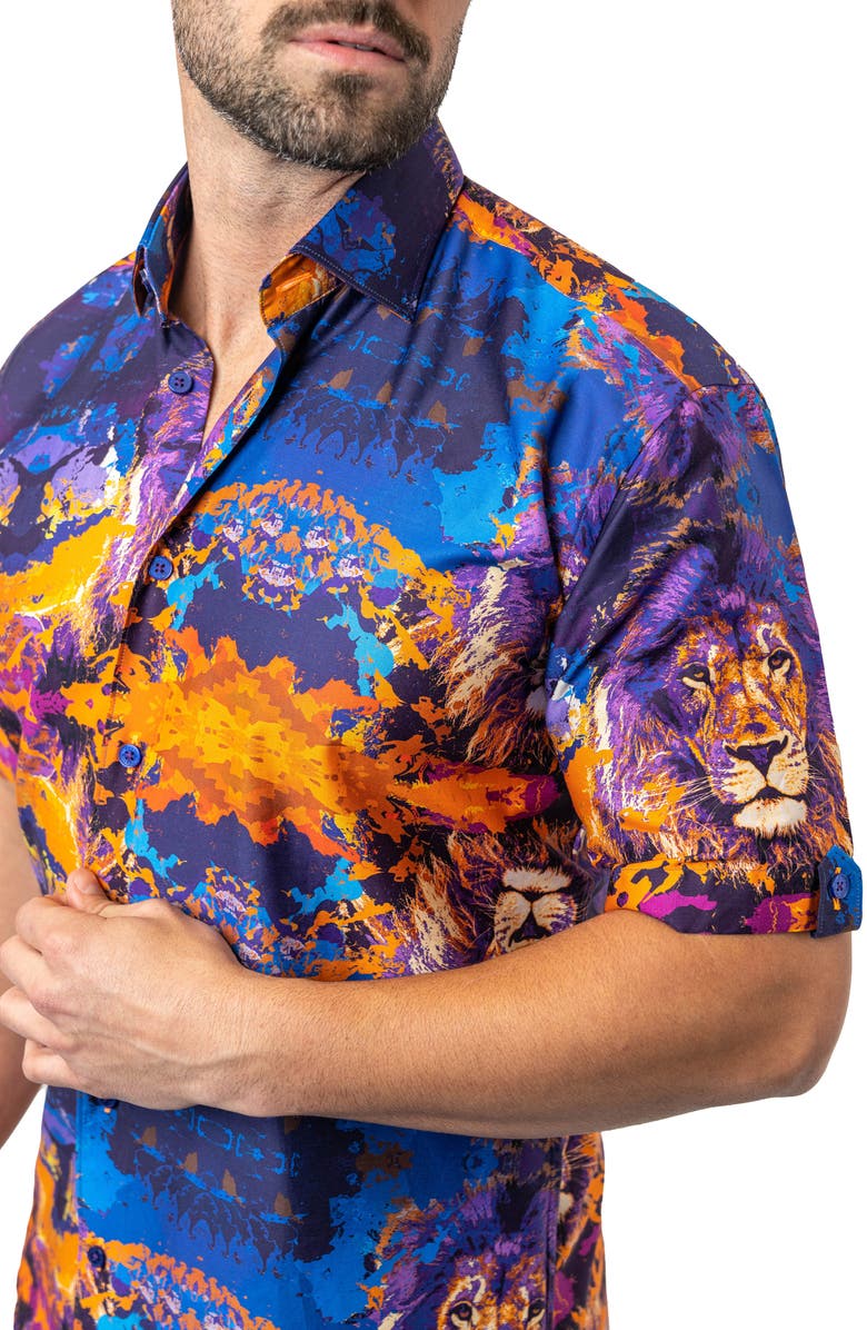 Maceoo Galileo Earthlion 94 Multi Contemporary Fit Short Sleeve Button-Up Shirt, Alternate, color, Blue