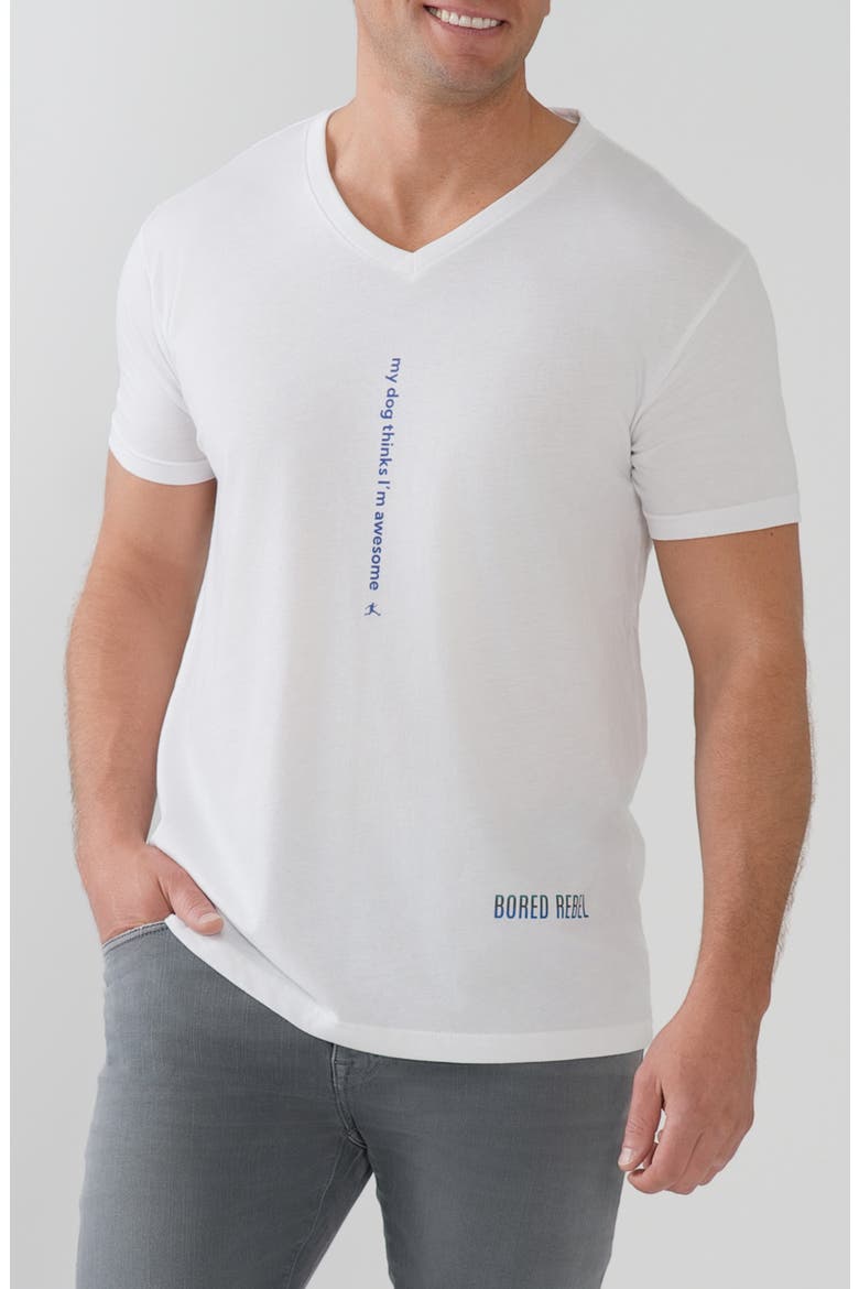My Dog Thinks I'm Awesome V-Neck Graphic Undershirt, Main, color, WHITE