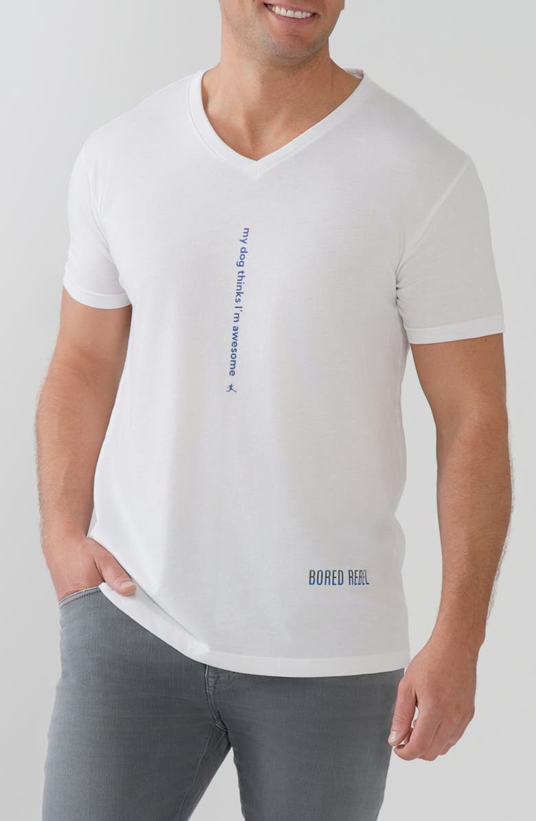 BORED REBEL My Dog Thinks I'm Awesome V-Neck Graphic Undershirt, Main, color, White