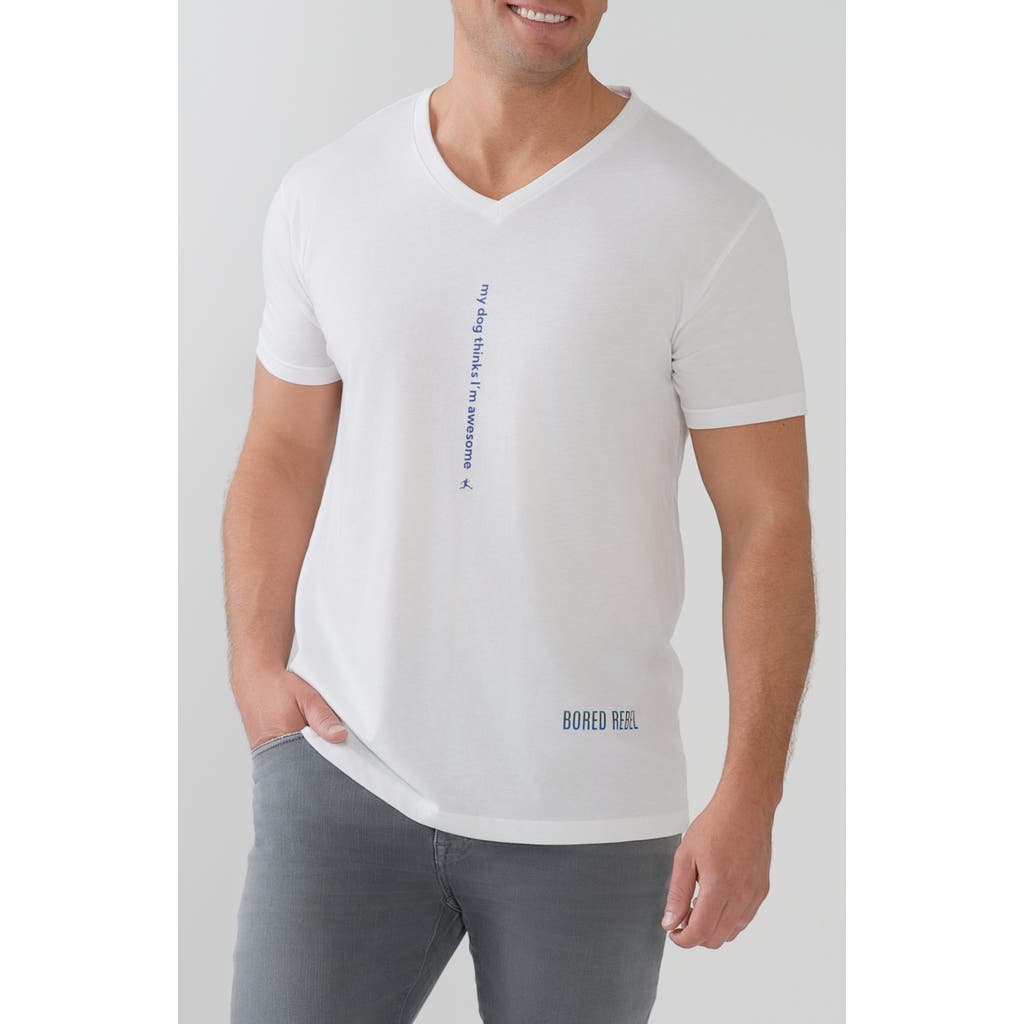 BORED REBEL My Dog Thinks I'm Awesome V-Neck Graphic Undershirt in White  product