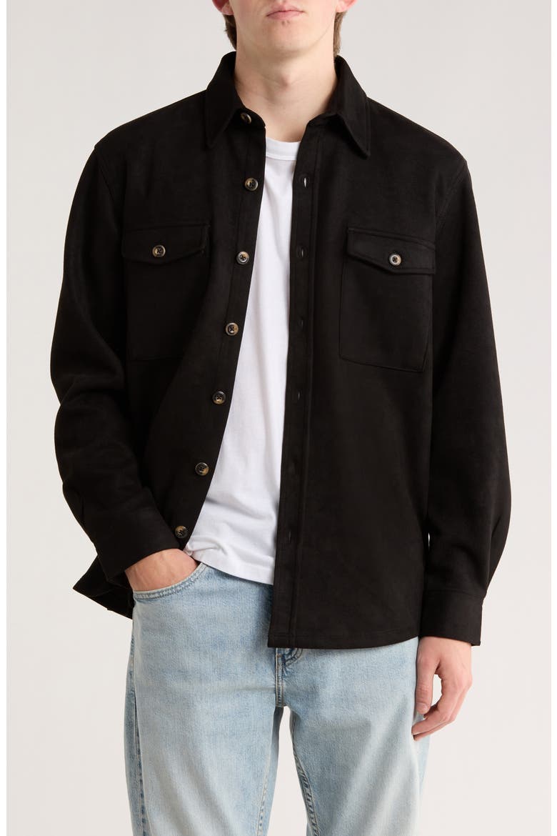 Faux Suede Shirt Jacket, Main, color, BLACK