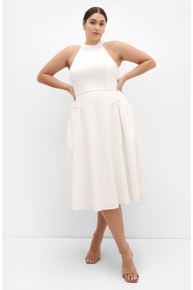 Textured Sleeveless Jacquard Midi Dress, Alternate, color, IVORY