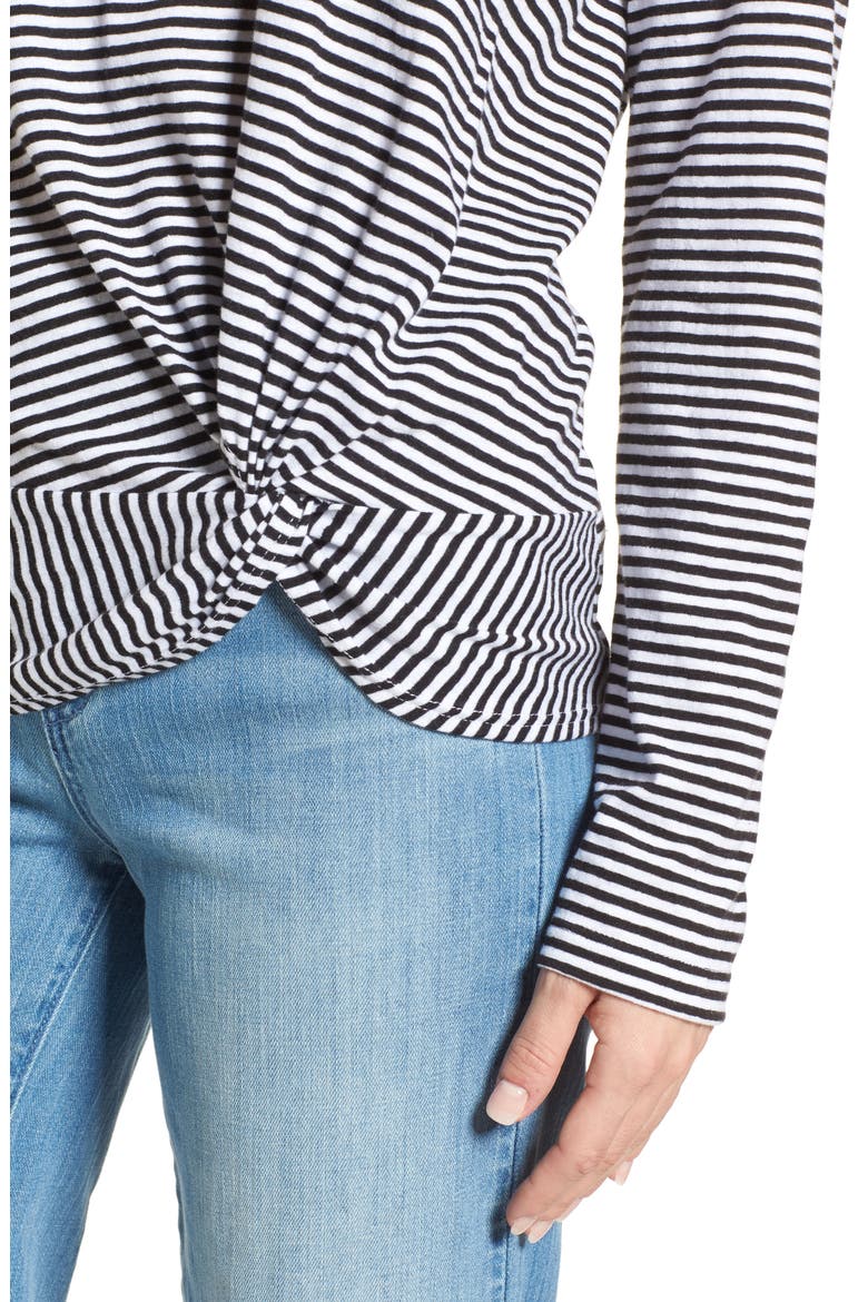 Long Sleeve Front Knot Tee, Alternate, color, BLACK- WHITE EVEN STRIPE