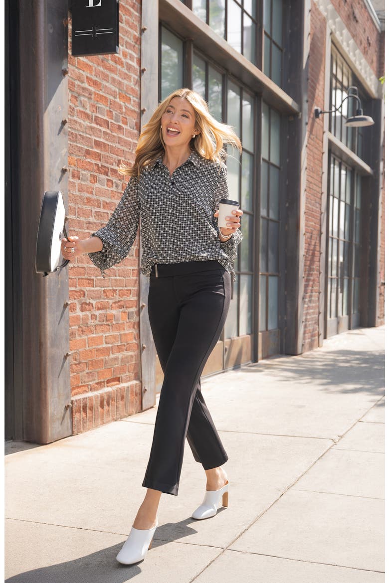 Balloon Sleeve Button-Up Top, Alternate, color, BLACK/ WHITE PLAID