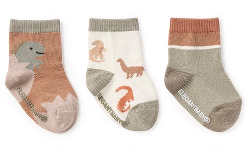 Elegant Baby Assorted 6-pack Dino Socks Gift Box In Brown Multi