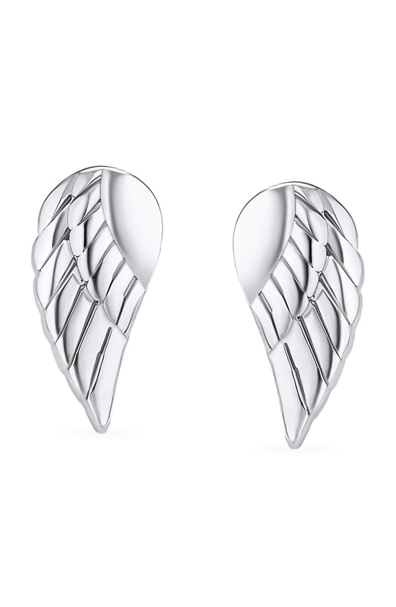 BLING JEWELRY Delicate Guardian Angel Wing Stud Earrings, Alternate, color, Silver