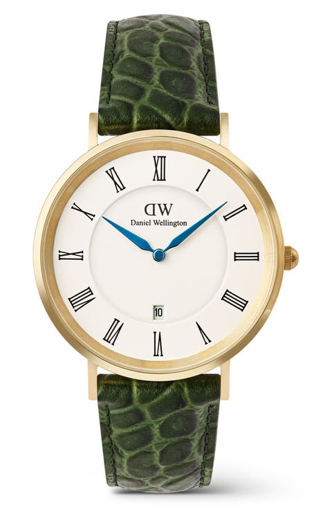 Classic Roman Numerals Leather Strap Watch, 40mm