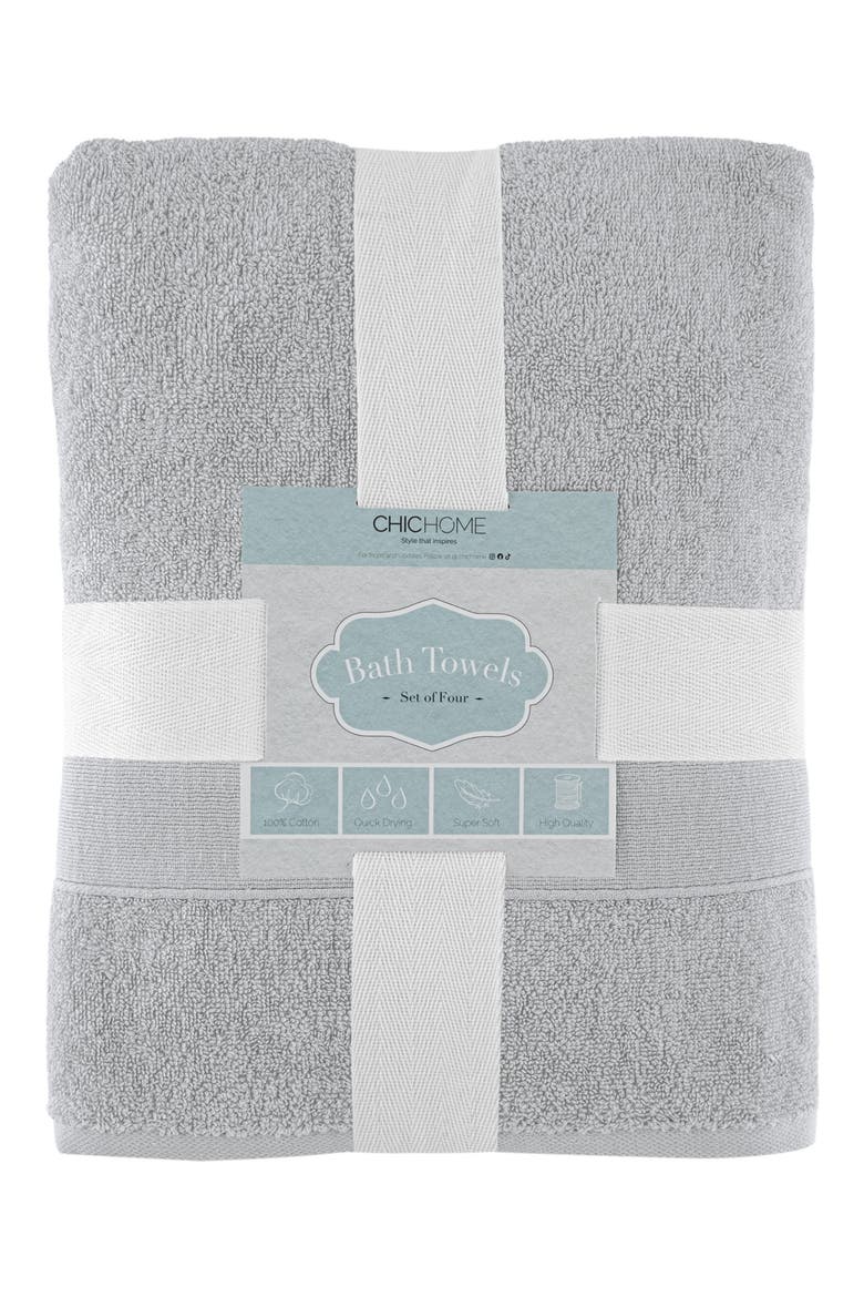 Turkish Cotton 4-Piece Bath Towel Set, Main, color, GREY