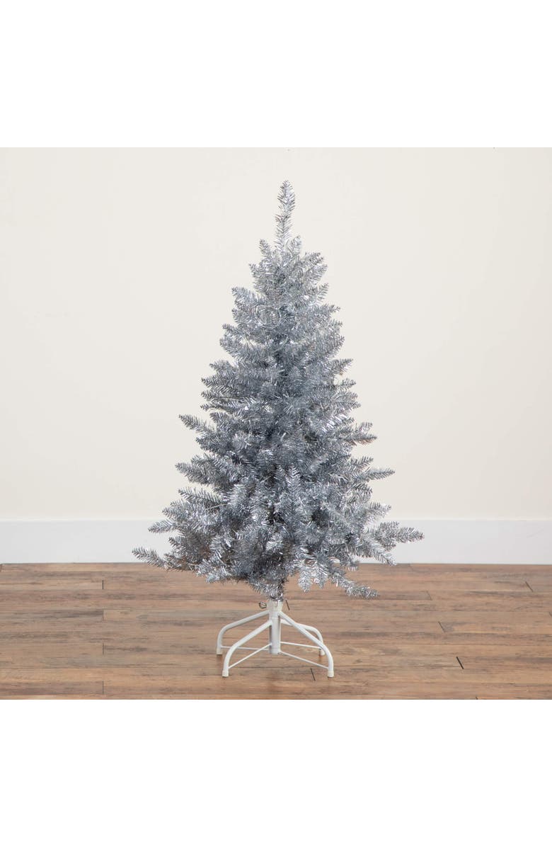 NEARLY NATURAL 4-ft Artificial Silver Christmas Tree with 130 Cool White LED Lights, Alternate, color, Silver