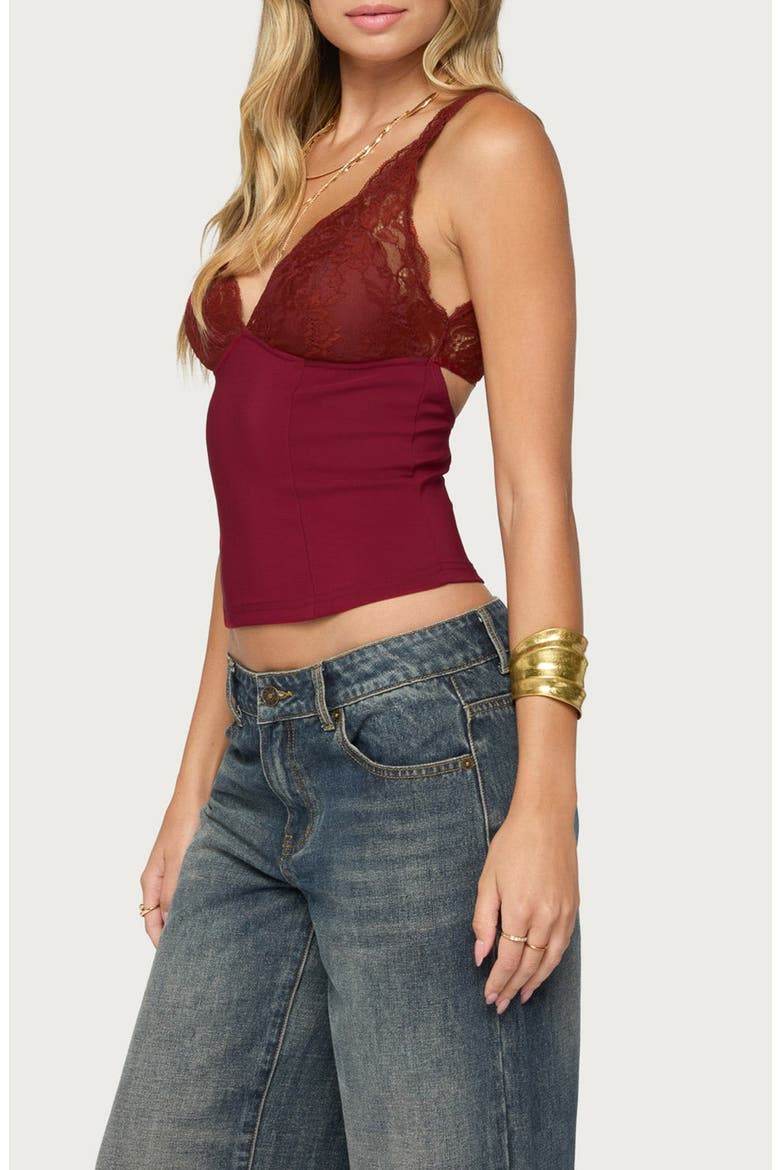 Dottie Lace Trim Woven Top, Alternate, color, BURGUNDY