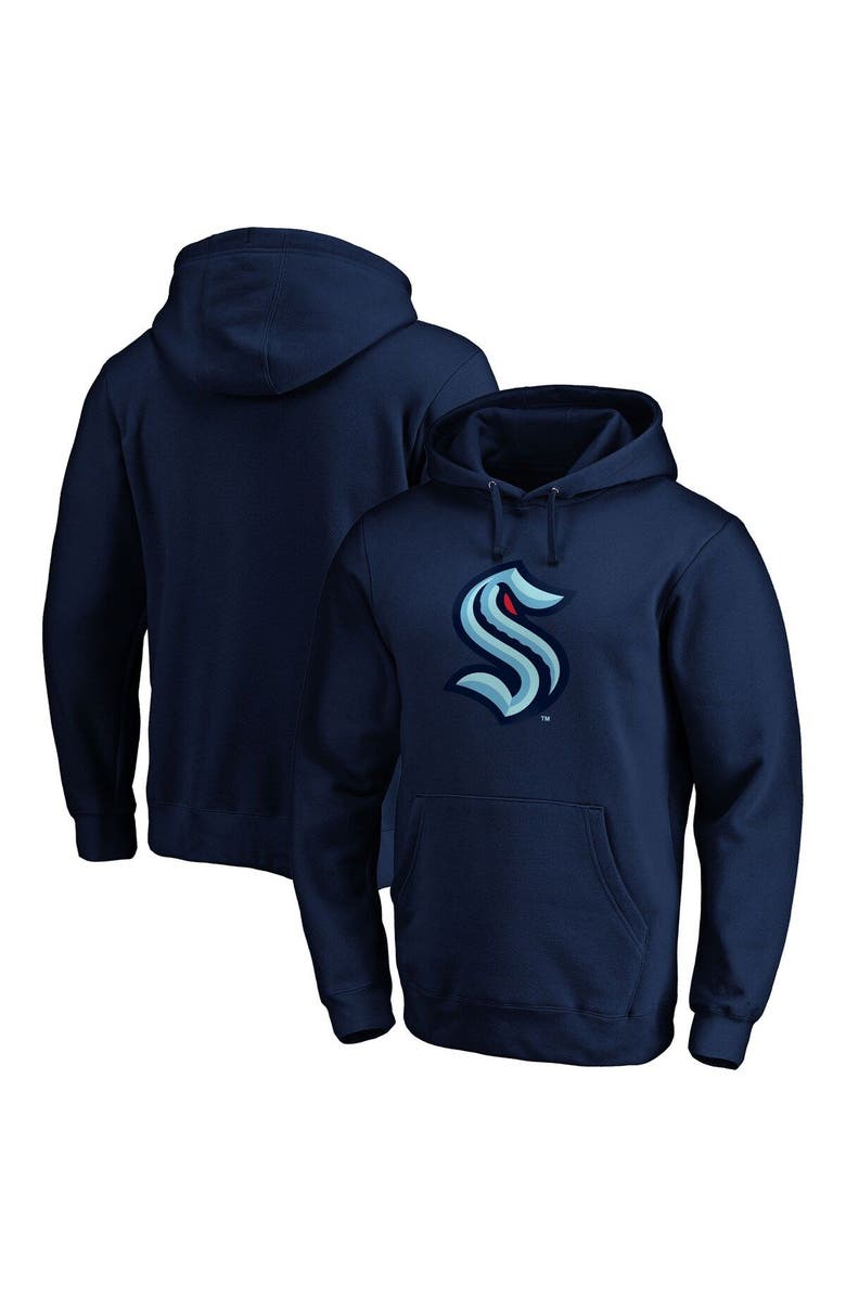 FANATICS Men's Fanatics Branded Deep Sea Blue Seattle Kraken Primary Team Logo Fleece Fitted Pullover Hoodie, Main, color, Navy