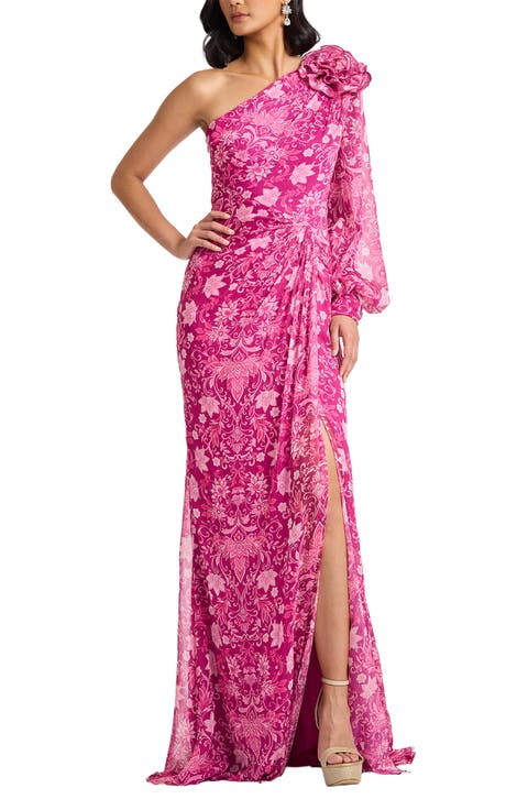 Print One-Shoulder Gown