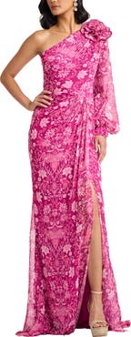 Tadashi Shoji Print One-Shoulder Gown