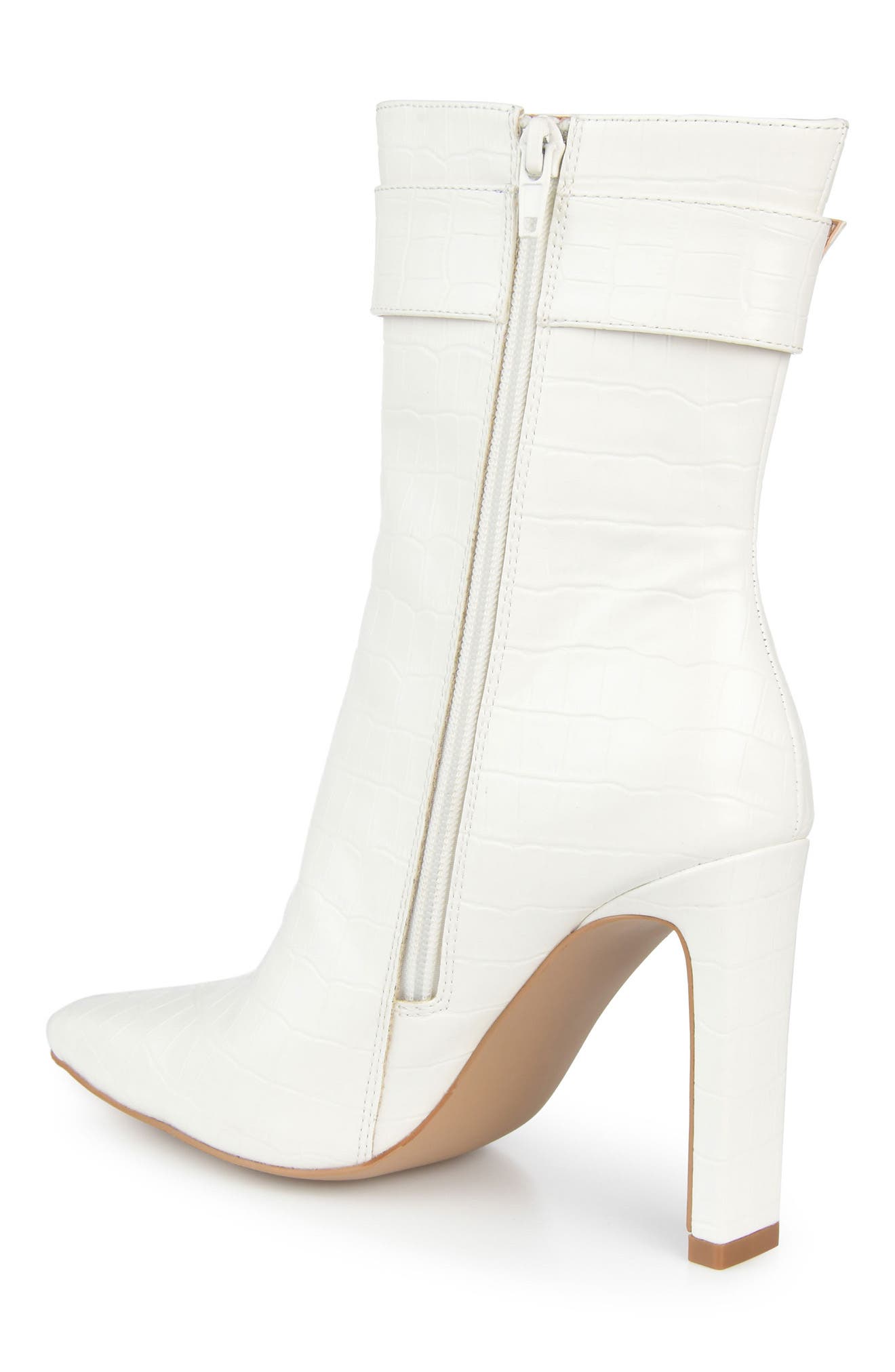 Journee Collection Elaine Croc Embossed Comfort Foam Bootie, Alternate, color, White