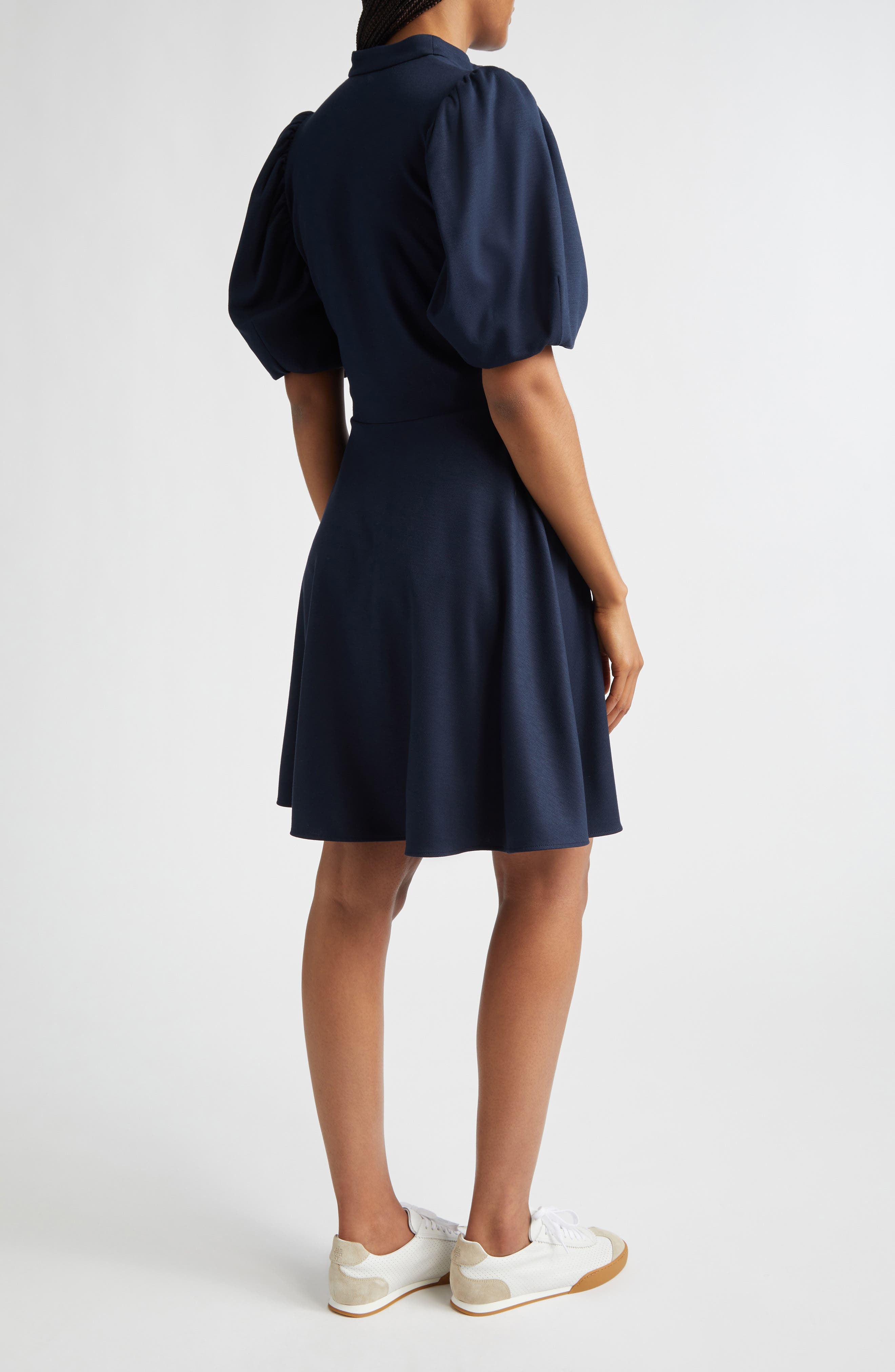 Half Zip Puff Sleeve Ponte Knit Dress - image 2