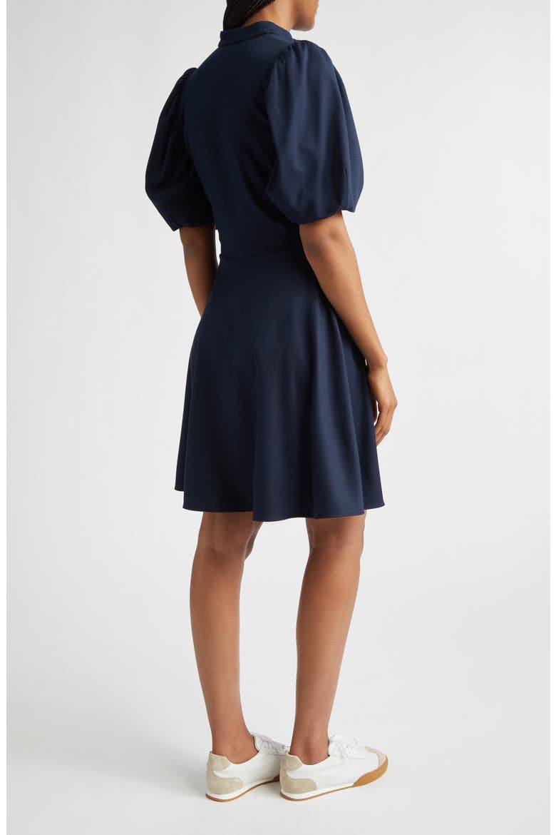 Half Zip Puff Sleeve Ponte Knit Dress, Alternate, color, 11 BLUE
