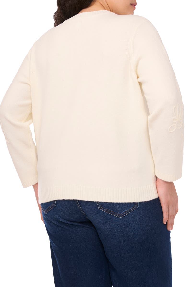 CeCe Flower Embellished Cardigan, Alternate, color, Buttercream