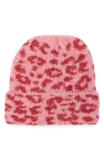 Bcbg Cozy Leopard Beanie In Pink
