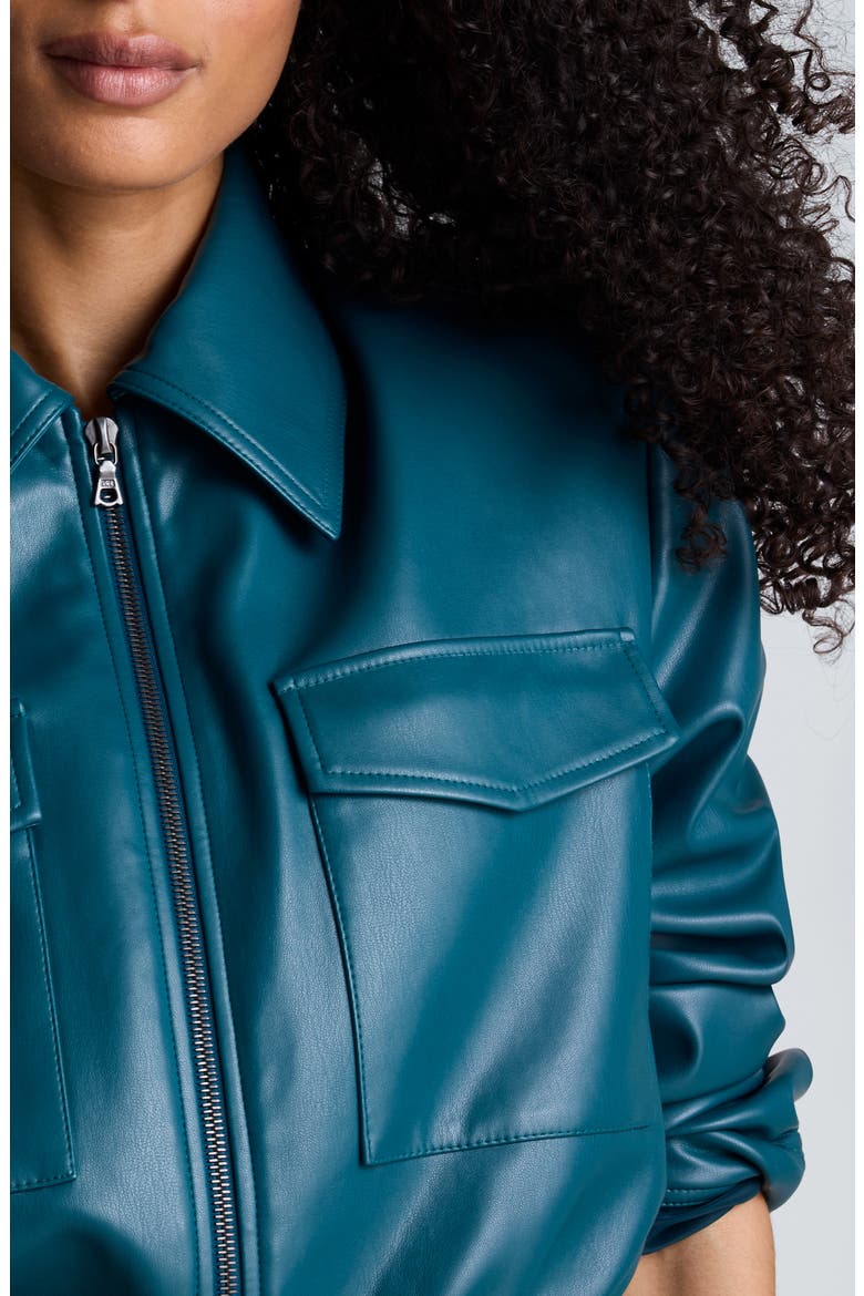 Faux Leather Cropped Bomber Jacket, Alternate, color, TEAL DUSK