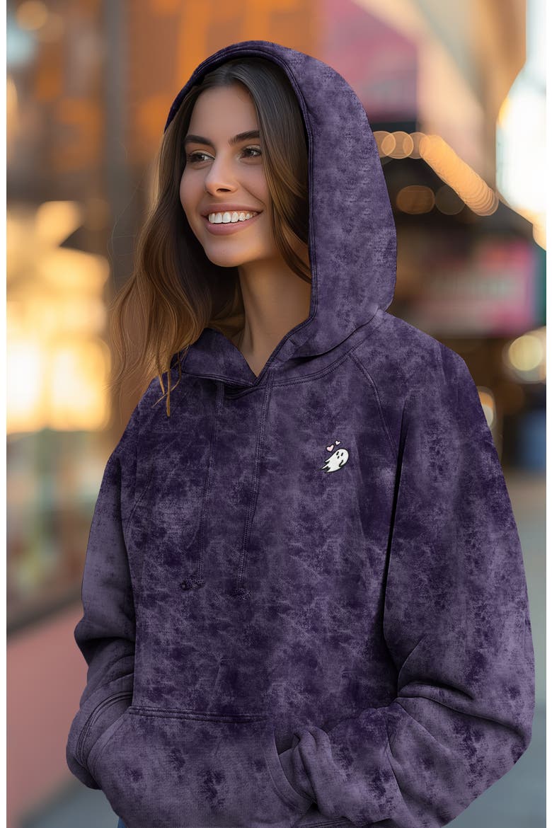 Womens Heartly Ghost Mineral Washed Hoodie, Alternate, color, Purple