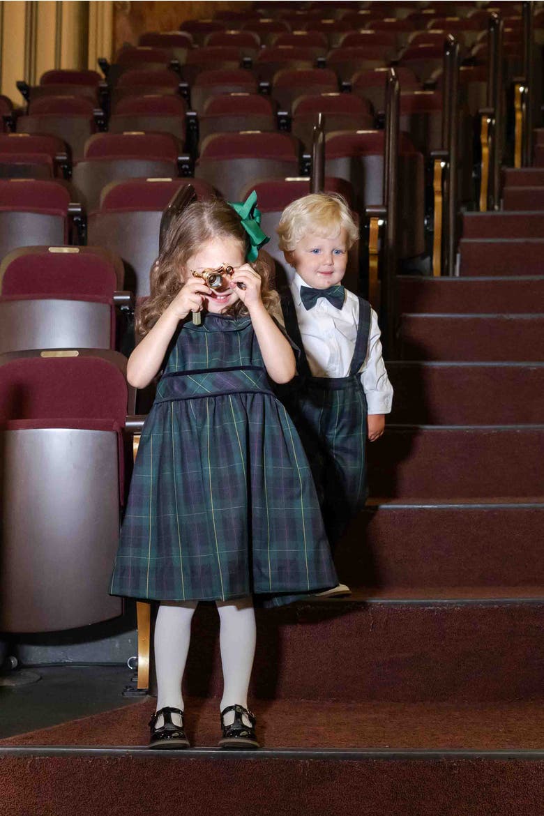 Plaid Dress With Neck Ruffle, Alternate, color, Navy, Green
