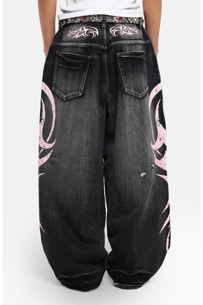Colossus Pink Blade Oversize Distressed Jeans, Alternate, color, BLACK
