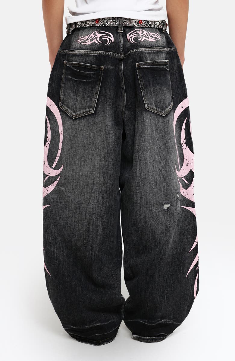 JADED LONDON Colossus Pink Blade Oversize Distressed Jeans, Alternate, color, Black